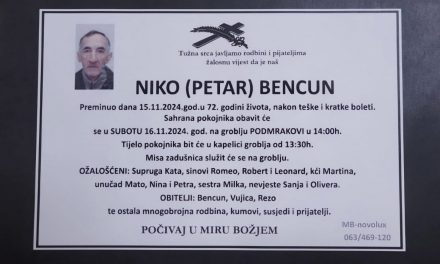 Preminuo je Niko Bencun