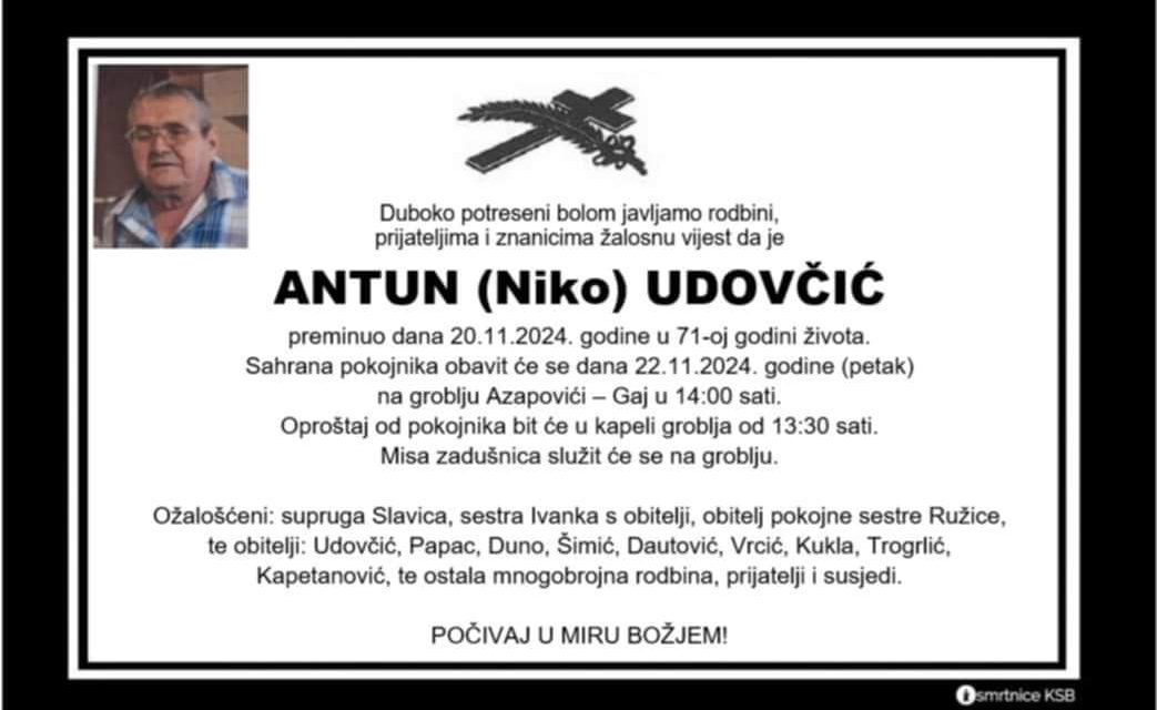 Preminuo je Antun Udovčić