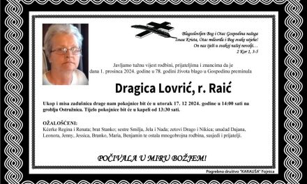 Preminula je Dragica Lovrić, rođ. Raić