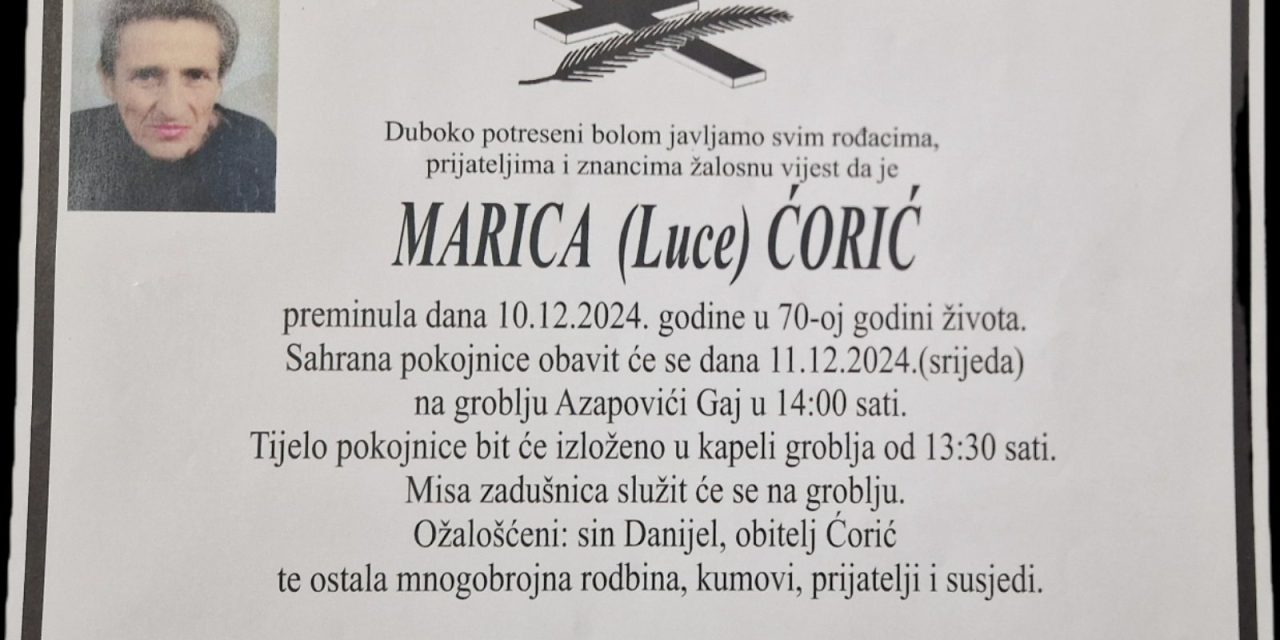 Preminula je Marica Ćorić