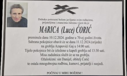 Preminula je Marica Ćorić