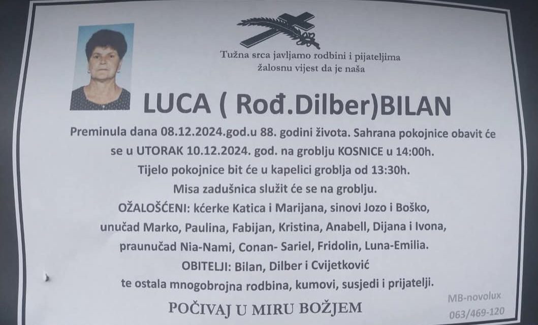 Preminula je Luca Bilan, rođ. Dilber