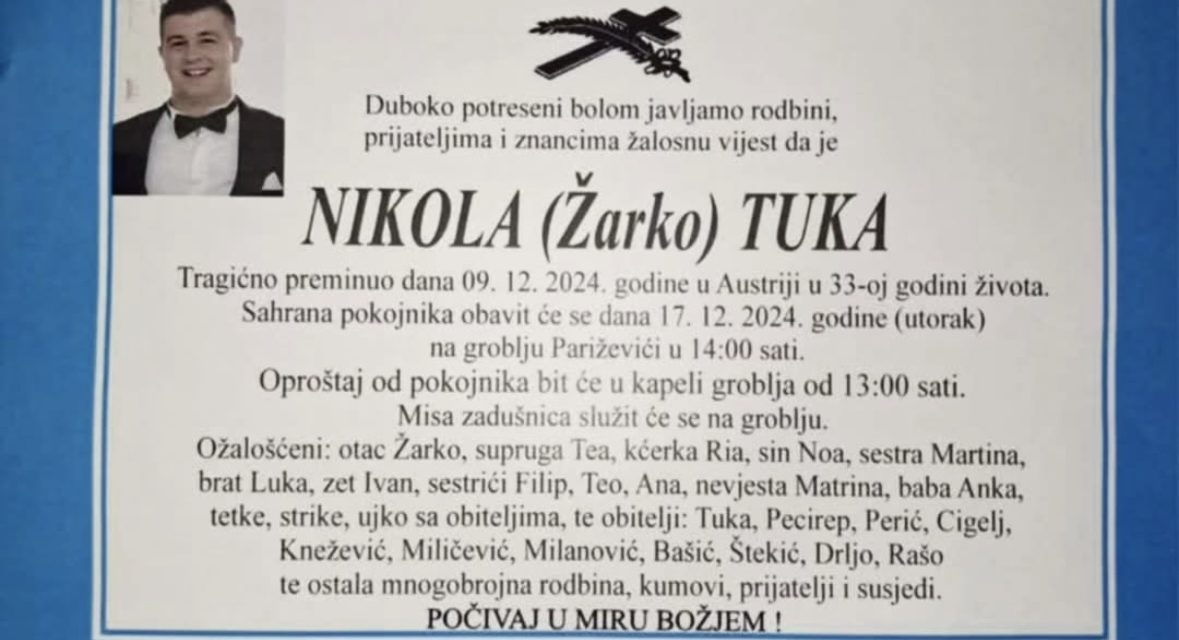 Poznati detalji sahrane tragično preminulog Nikole Tuke