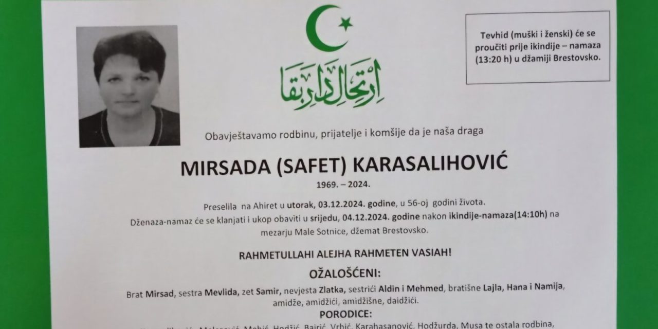 Preminula je Mirsada Karasalihović