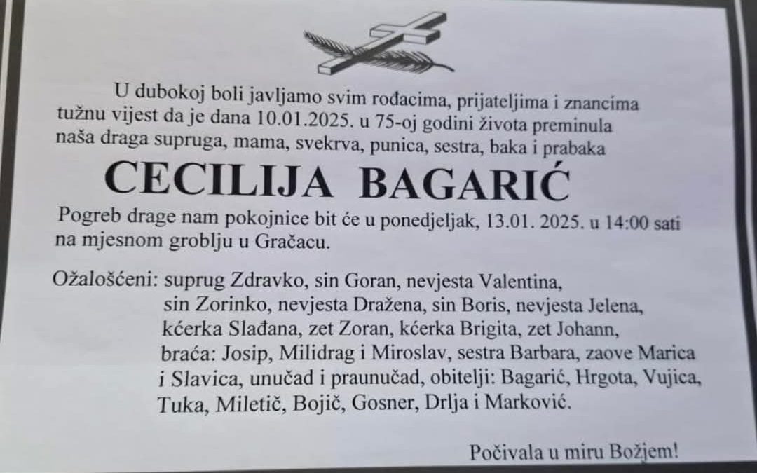 Preminula je Cecilija Bagarić