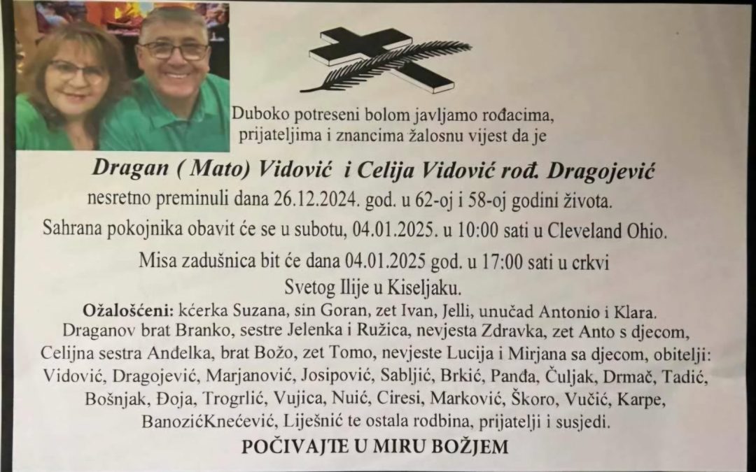 Poznat datum posljednjeg ispraćaja supružnika Dragana i Celije Vidović