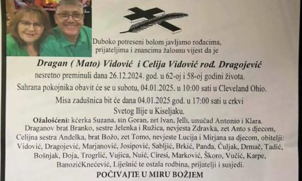 Poznat datum posljednjeg ispraćaja supružnika Dragana i Celije Vidović