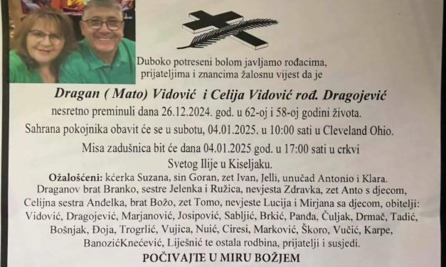 Poznat datum posljednjeg ispraćaja supružnika Dragana i Celije Vidović