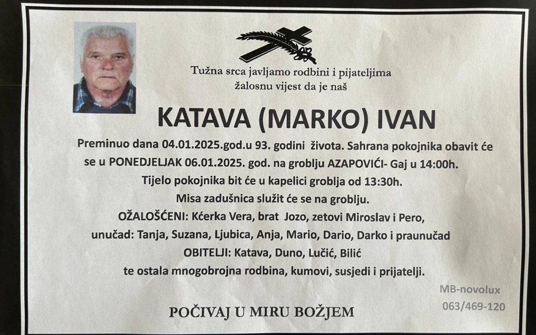 Preminuo je Ivan Katava