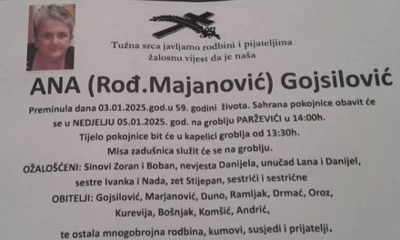 Preminula je Ana Gojsilović, rođ. Marjanović