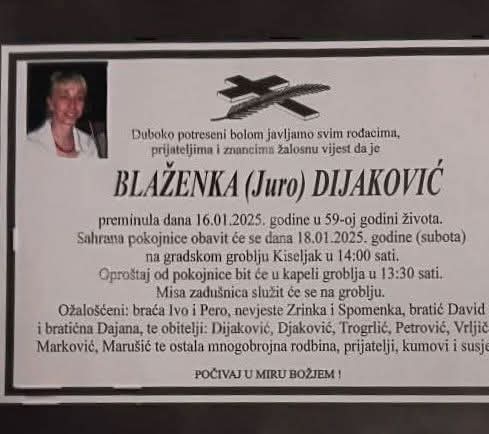 Preminula je Blaženka Dijaković
