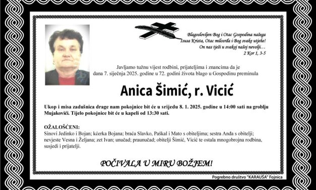 Preminula je Anica Šimić, rođ. Vicić