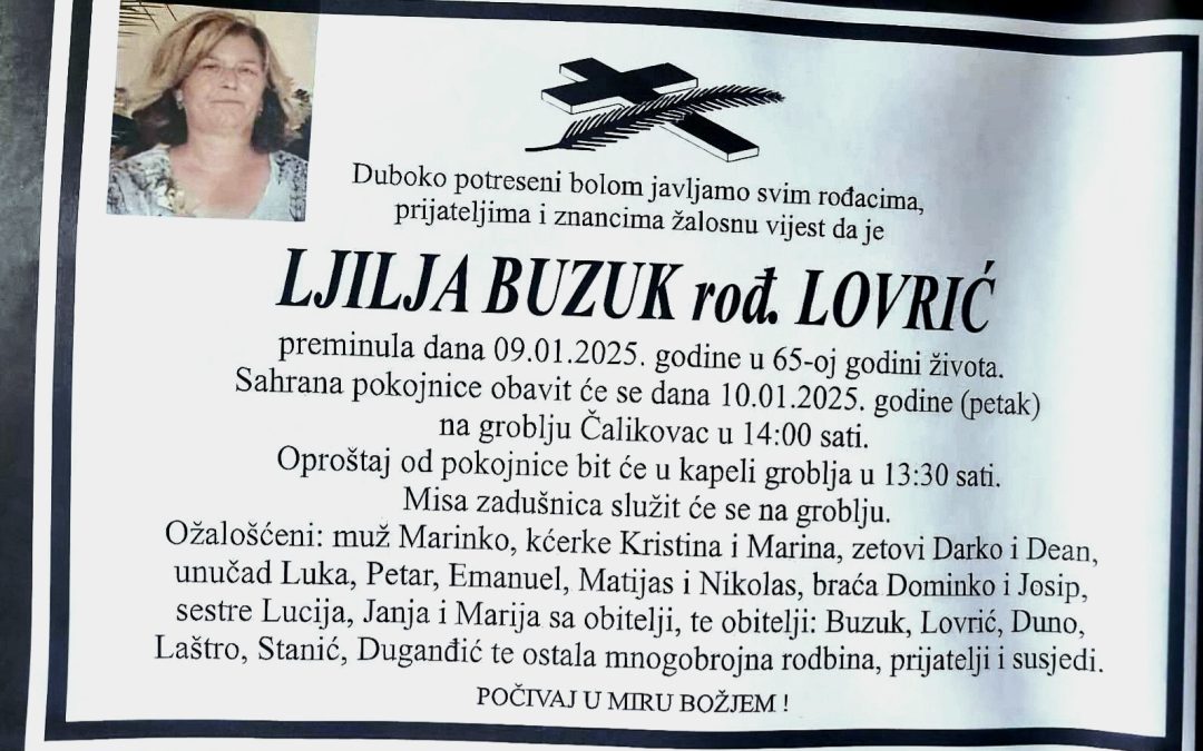 Preminula je Ljilja Buzuk, rođ. Lovrić