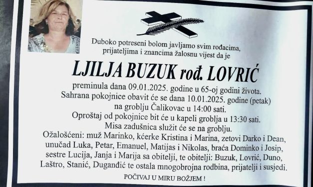 Preminula je Ljilja Buzuk, rođ. Lovrić