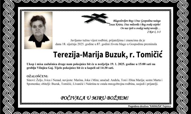 Preminula je Terezija-Marija Buzuk, rođ. Tomičić