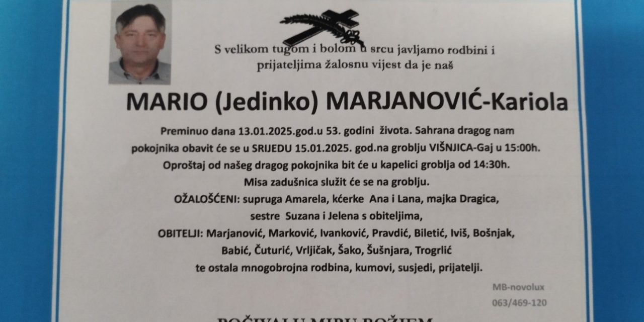 Preminuo je Mario Marjanović – Kariola