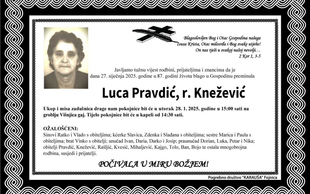 Preminula je Luca Pravdić, rođ. Knežević