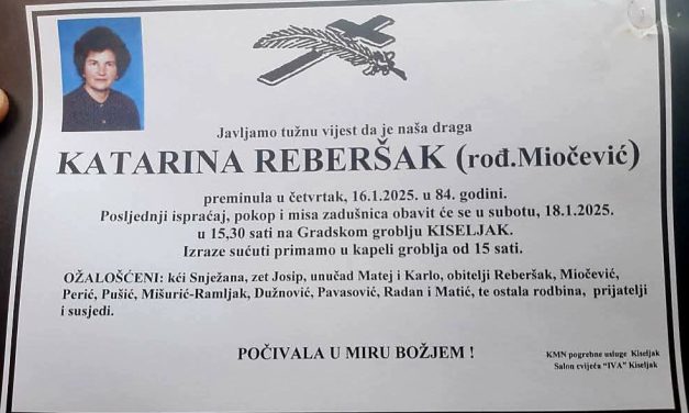 Preminula je Katarina Reberšak, rođ. Miočević