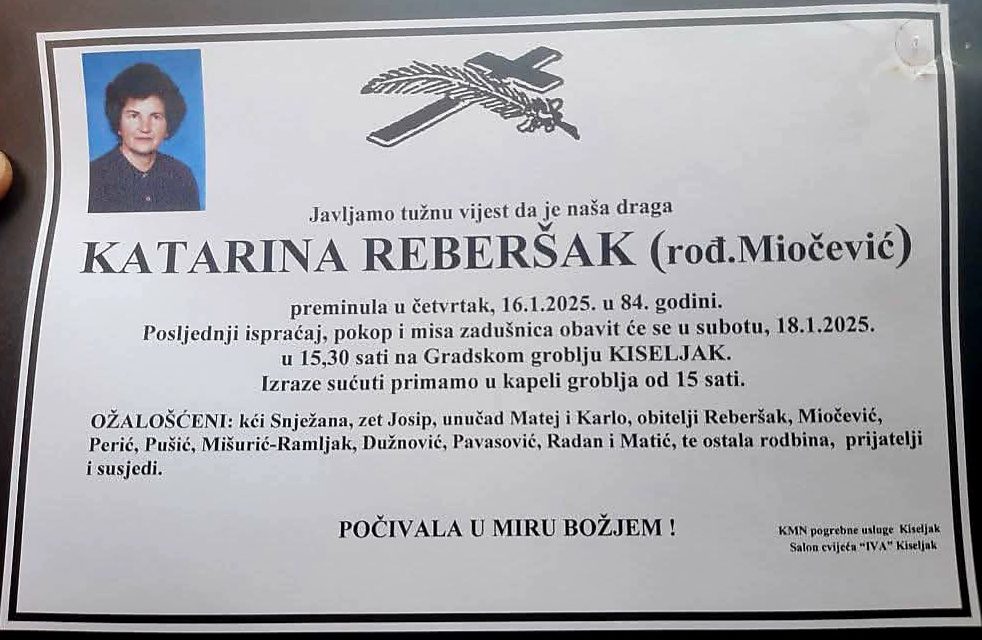 Preminula je Katarina Reberšak, rođ. Miočević