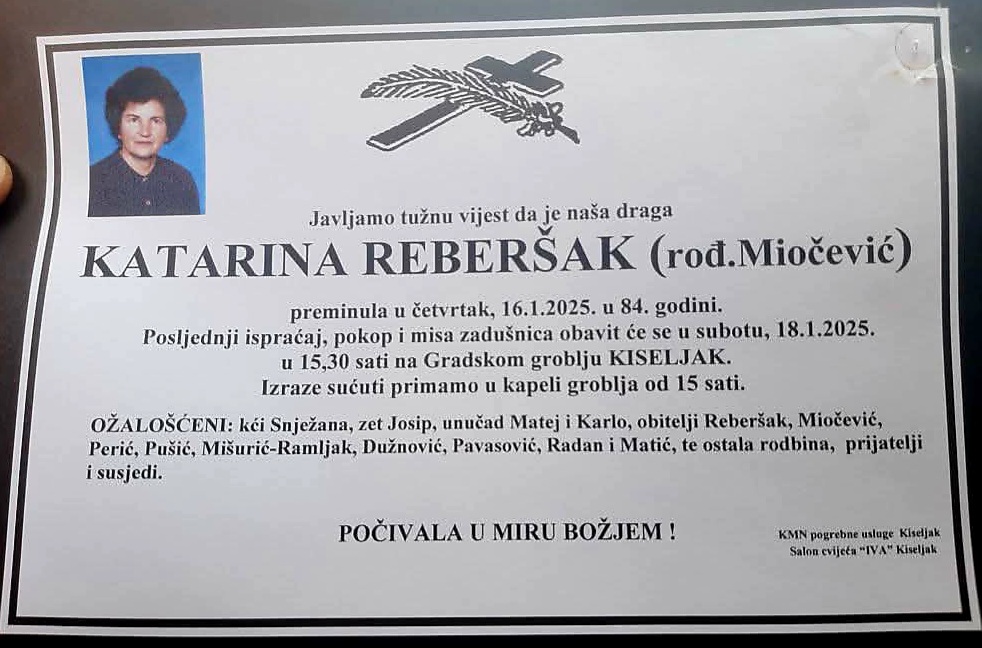Preminula je Katarina Reberšak, rođ. Miočević