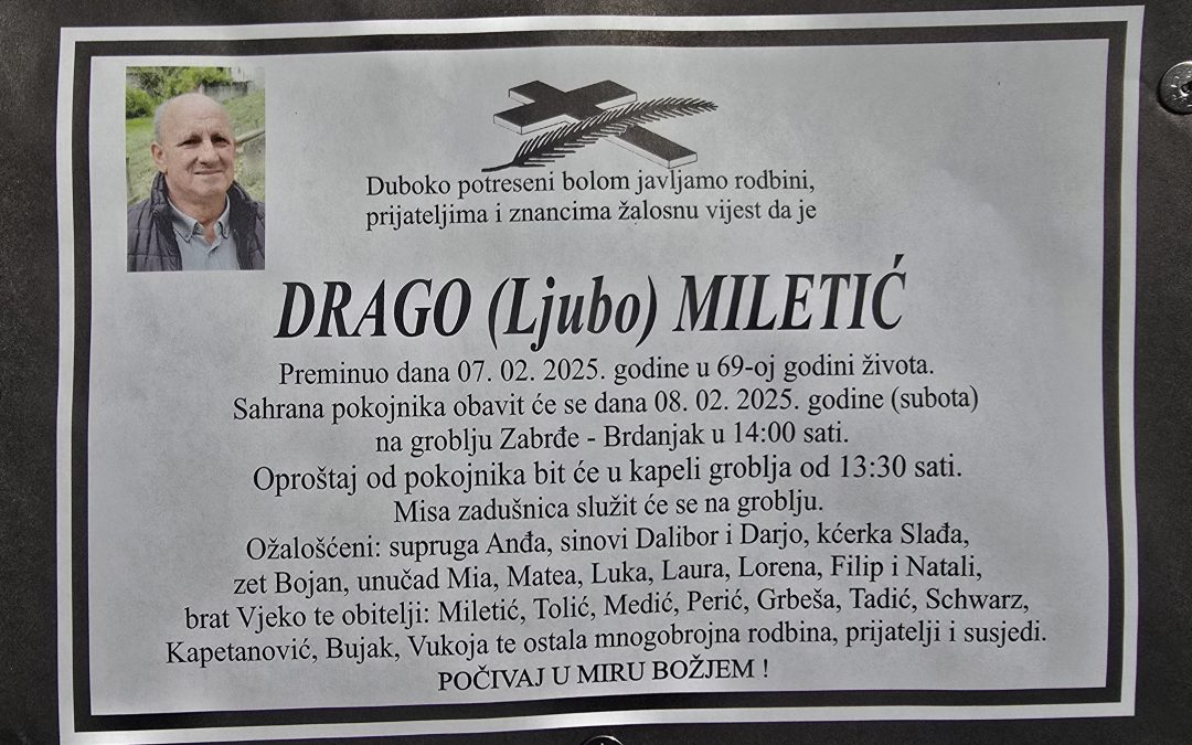 Preminuo je Drago Miletić