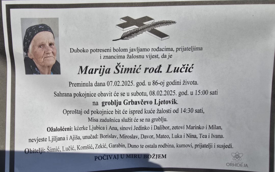 Preminula je Marija Šimić, rođ. Lučić