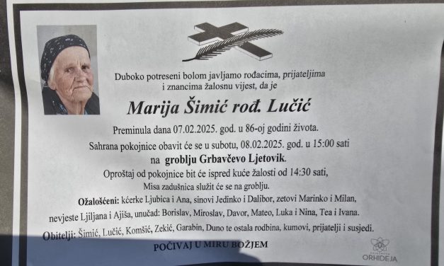 Preminula je Marija Šimić, rođ. Lučić