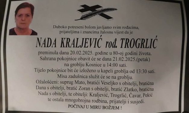 Preminula je Nada Kraljević, rođ. Trogrlić
