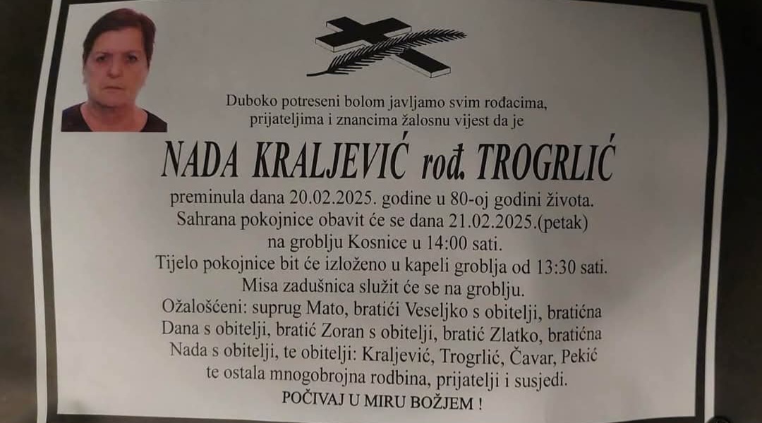 Preminula je Nada Kraljević, rođ. Trogrlić