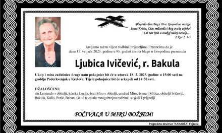 Preminula je Ljubica Ivičević, rođ. Bakula