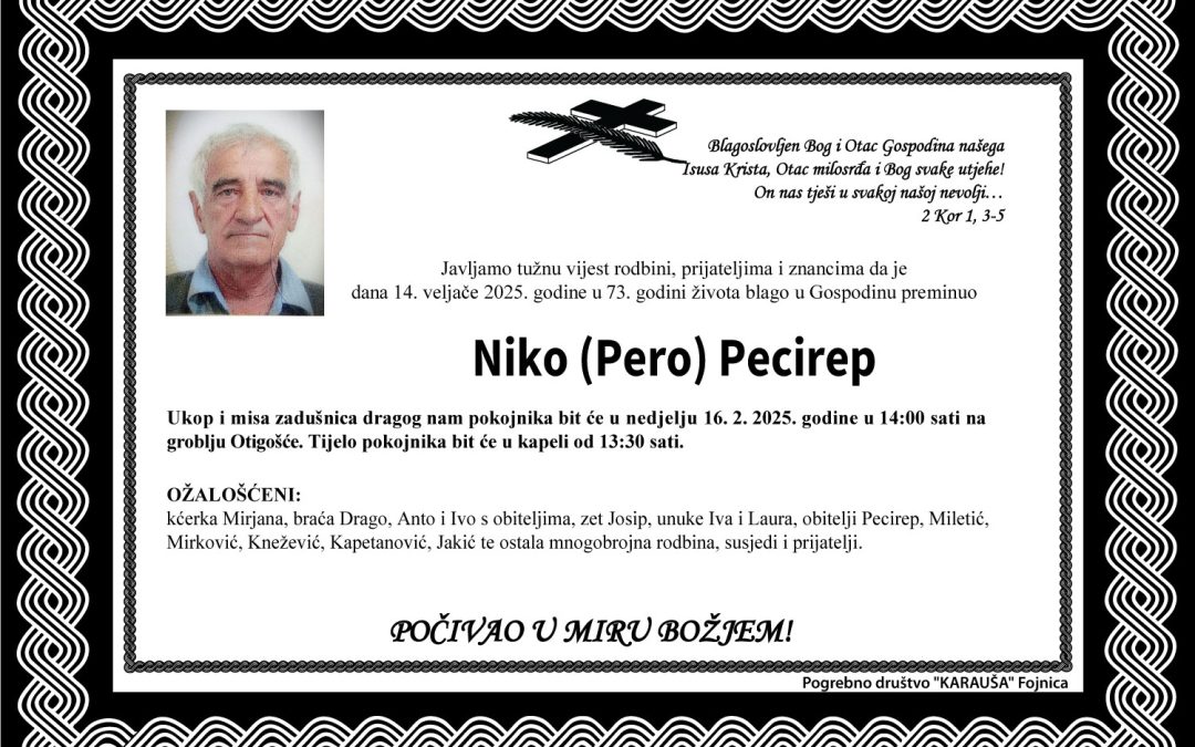 Preminuo je Niko Pecirep