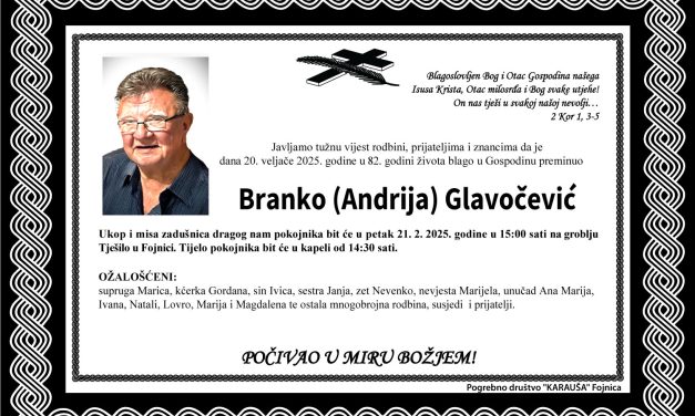 Preminuo je Branko Glavočević