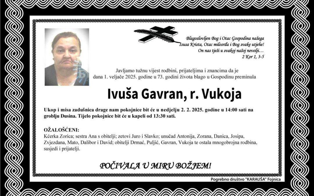 Preminula je Ivuša Gavran, rođ. Vukoja