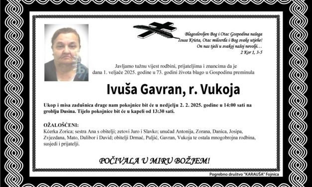 Preminula je Ivuša Gavran, rođ. Vukoja