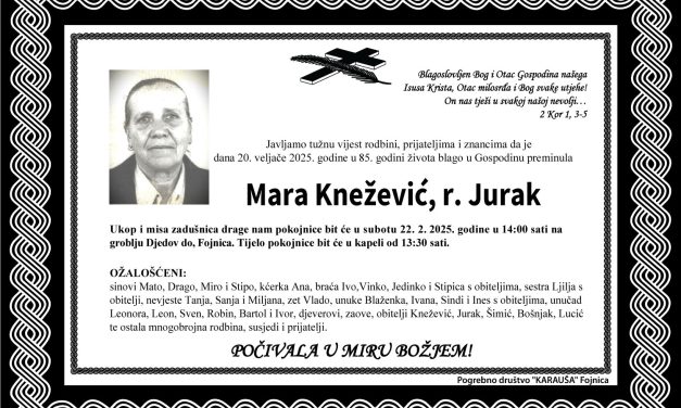 Preminula je Mara Knežević, rođ. Jurak
