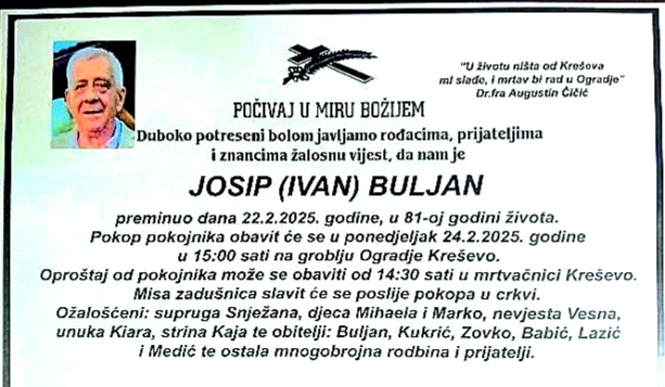 Preminuo je Josip Buljan