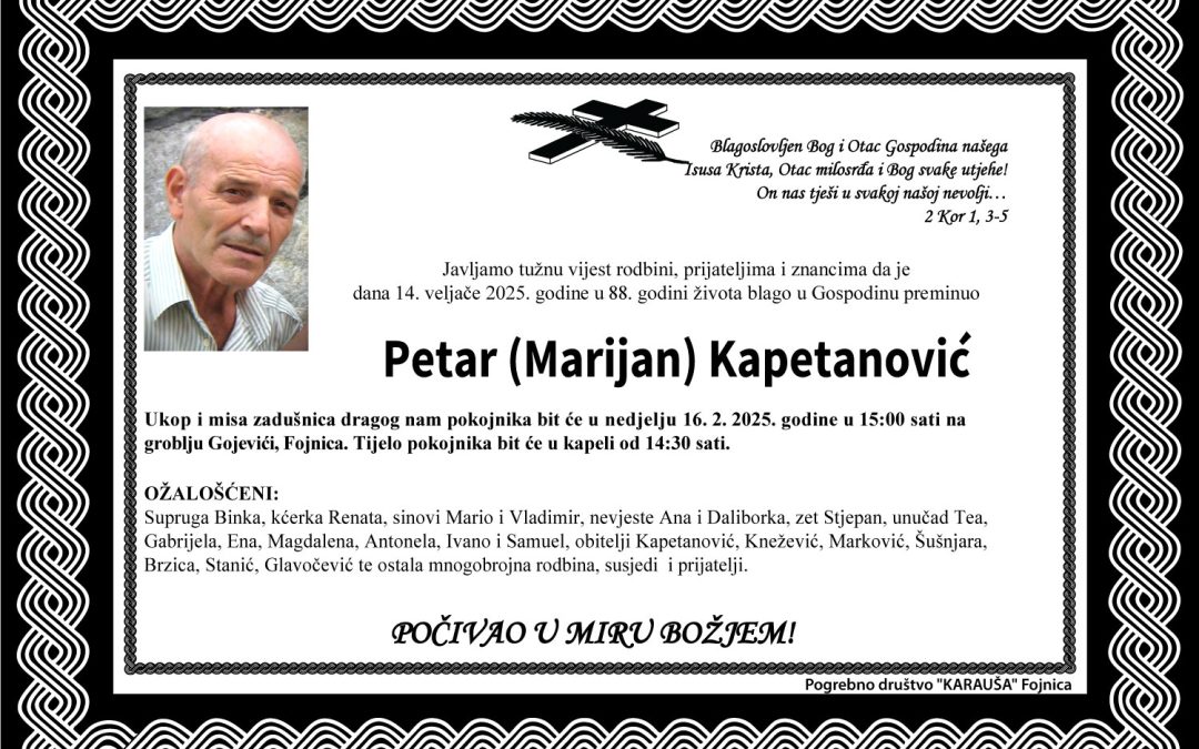 Preminuo je Petar Kapetanović