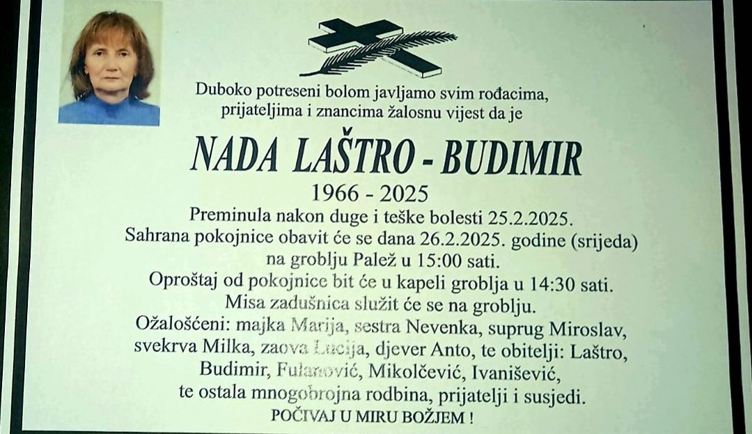 Preminula je Nada Laštro – Budimir