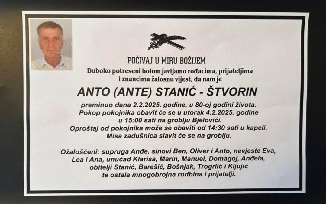 Preminuo je Anto Stanić