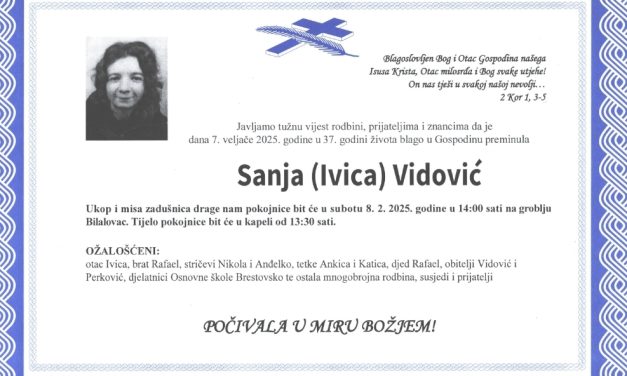 Preminula je Sanja Vidović