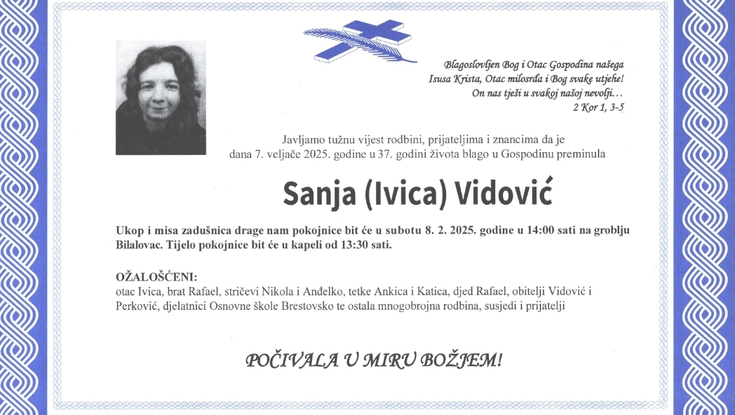 Preminula je Sanja Vidović