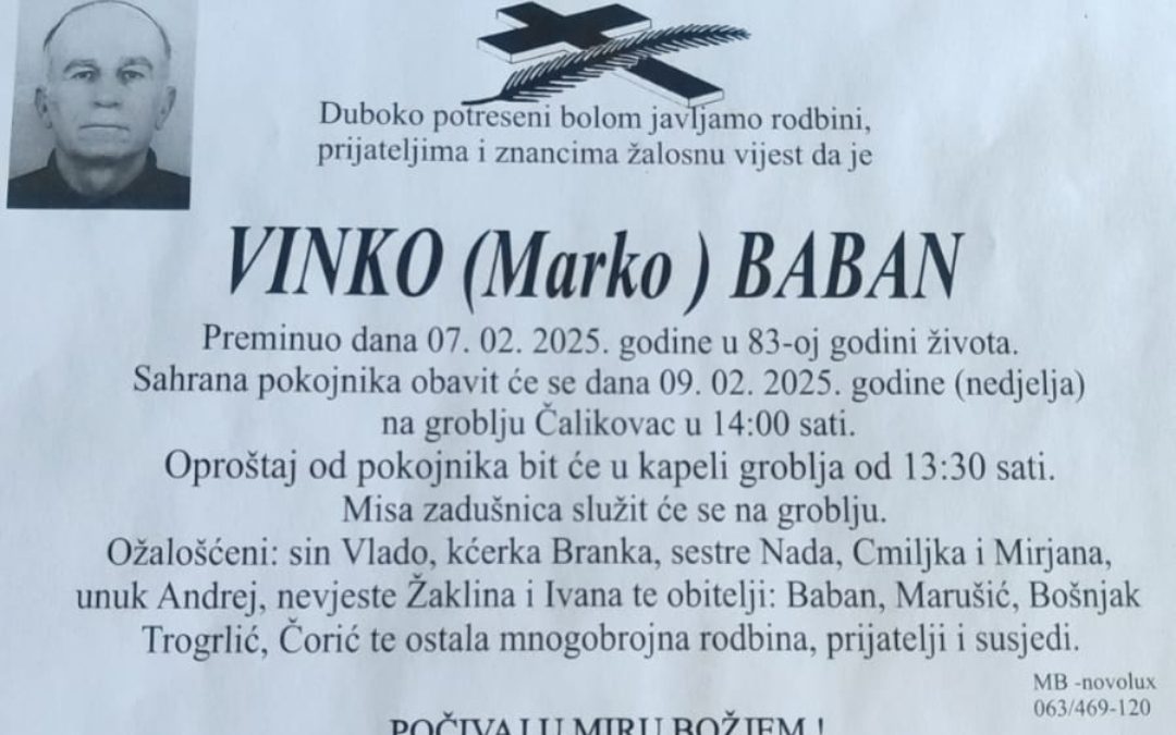 Preminuo je Vinko Baban