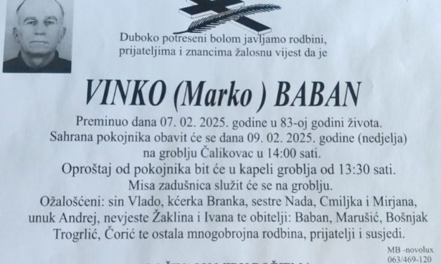 Preminuo je Vinko Baban