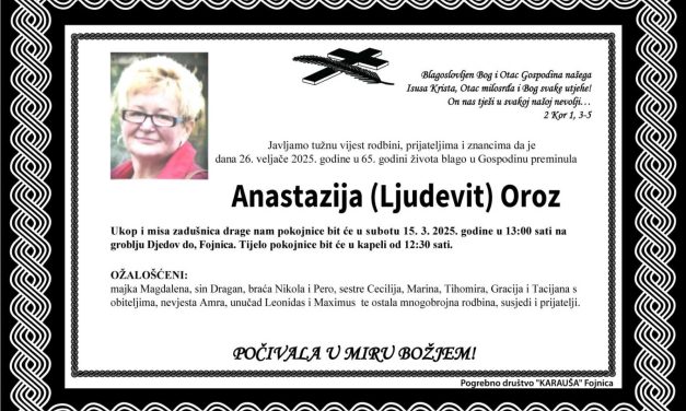 Preminula je Anastazija Oroz