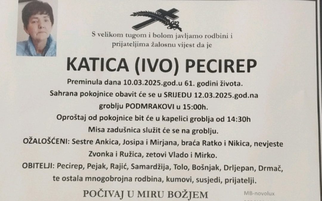 Preminula je Katica Pecirep