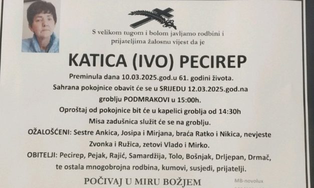 Preminula je Katica Pecirep
