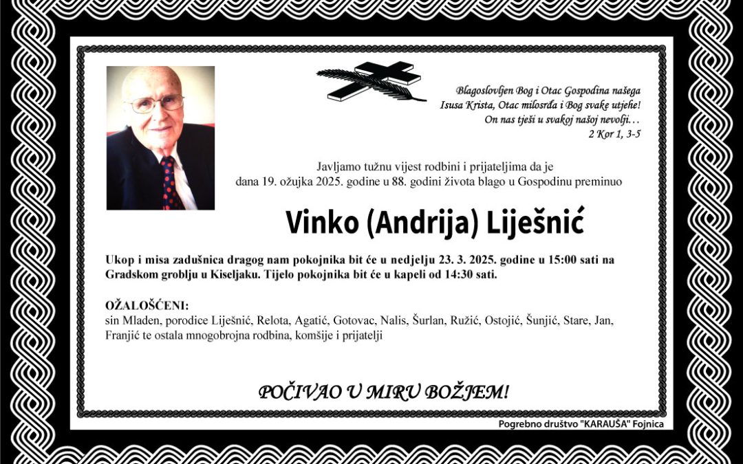 Preminuo je Vinko Liješnić