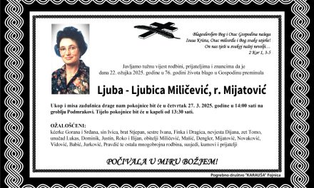 Preminula je Ljuba-Ljubica Miličević, rođ. Mijatović