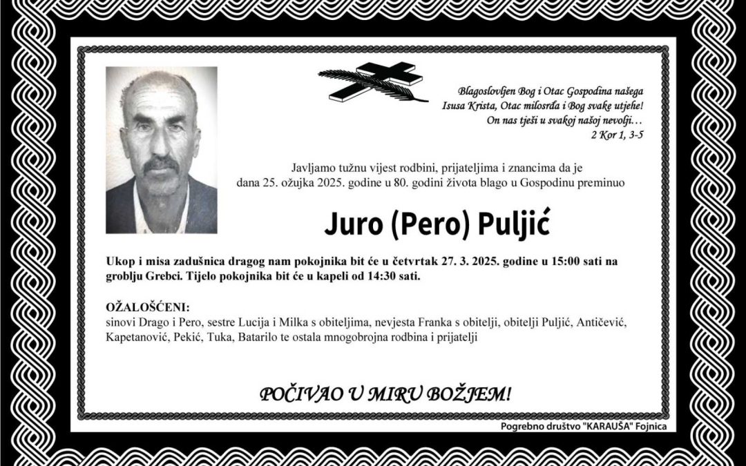 Preminuo je Juro Puljić