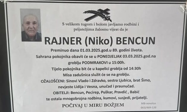 Preminuo je Rajner Bencun